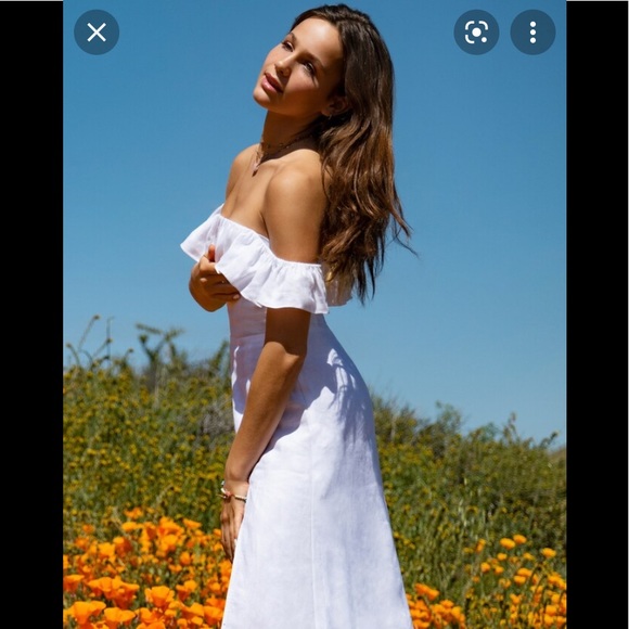 ☀️REFORMATION Amethyst linen midi dress with slit & ruffles - Picture 2 of 14